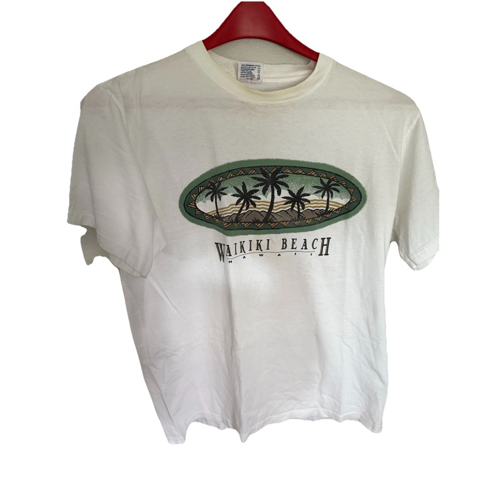Vintage Hawaii Waikiki Single Stitch Graphic T Shirt 90s L‎ Sof Tee Aloha Beach